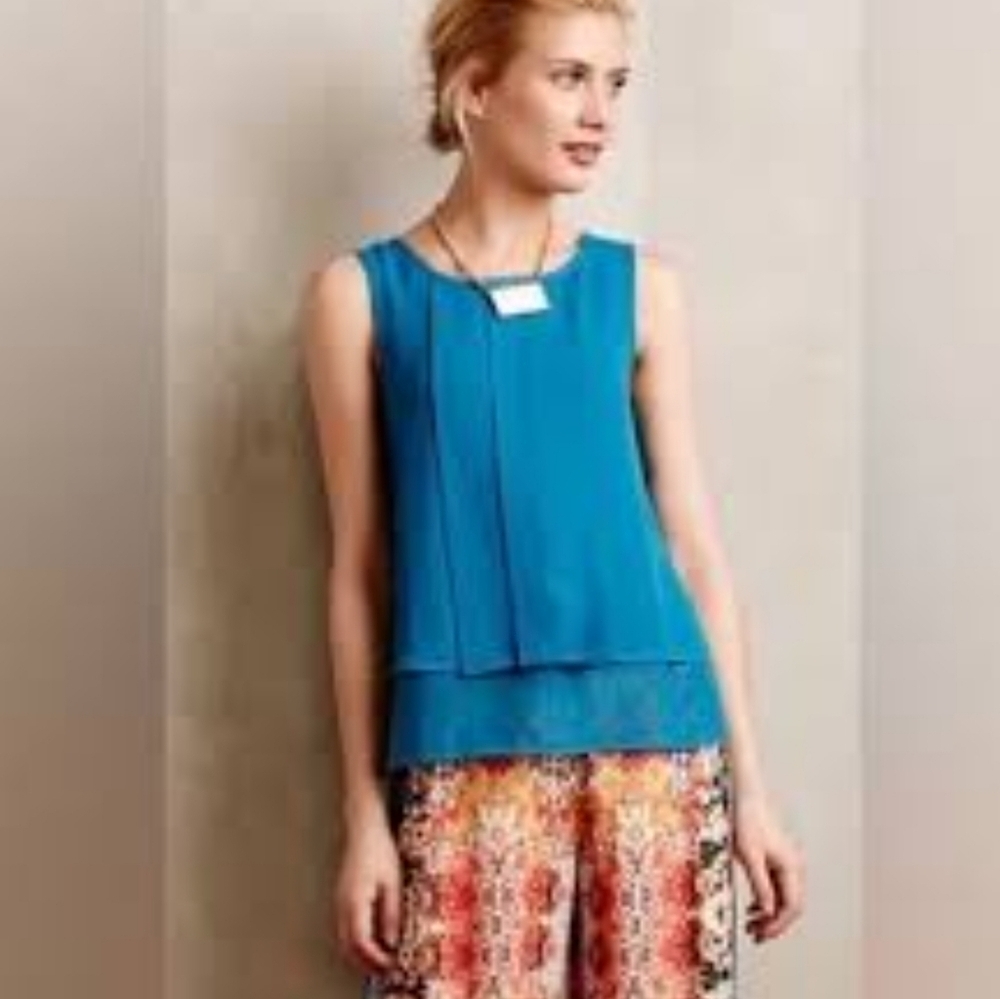 Anthropologie HD in Paris Sapphire Sleeveless Top Blouse Size 4 New